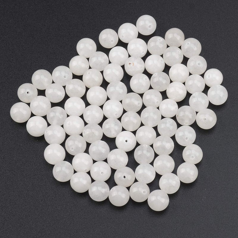 LPBeads 80Pcs Polished 10mm Round Natural White Jade Gemstone Loose Beads with Stretch Cord for Jewelry Making Bracelets - Image 4